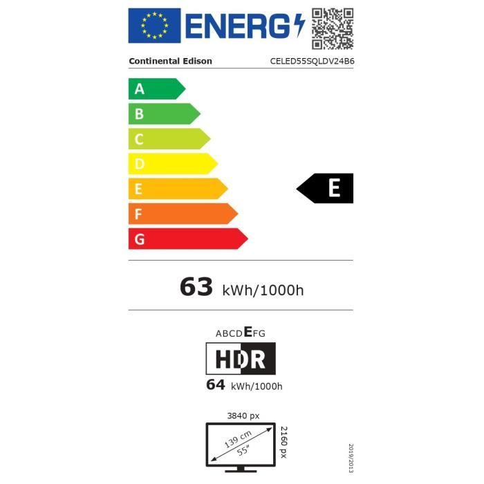 TV LED - CONTINENTAL EDISON - CELED55SQLDV24B6 - 55'' (139 cm) - QLED UHD 4K 3840x2160 - SMART GOOGLE - 4xHDMI - 2xUSB