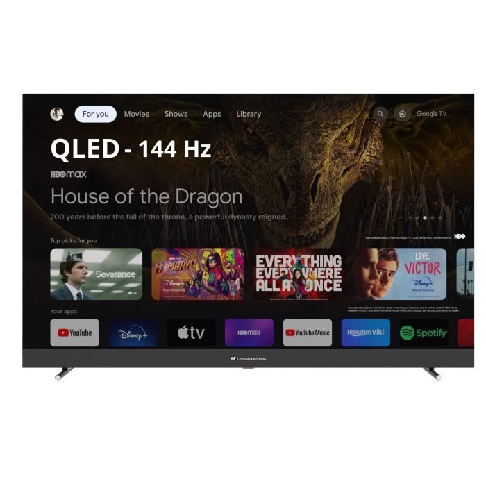 CONTINENTAL EDISON - CELEDGAM55QL24B6 - TV LED - 4K UHD QLED 144Hz- 55 (139 cm) - Smart Google TV - Wifi Bluetooth - 4xHDMI - 3xUSB