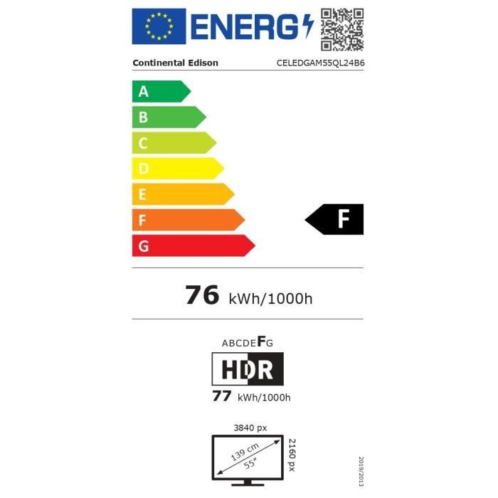 CONTINENTAL EDISON - CELEDGAM55QL24B6 - TV LED - 4K UHD QLED 144Hz- 55 (139 cm) - Smart Google TV - Wifi Bluetooth - 4xHDMI - 3xUSB