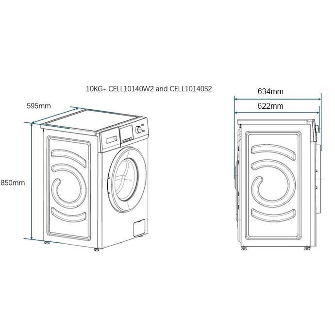 Lave-linge hublot CONTINENTAL EDISON CELL10140S2 - 10 kg - Largeur 60 cm - Classe A - 1400 trs/min -  moteur induction -Anthracite