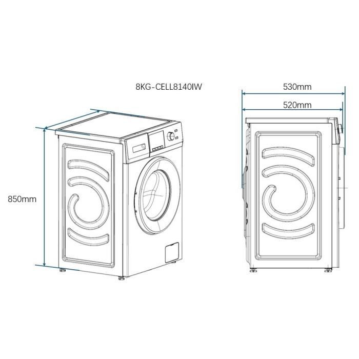 Lave-linge hublot CONTINENTAL EDISON CELL8140IS - 8 kg - Moteur induction - Largeur 60 cm - 1400 trs/min -Silver