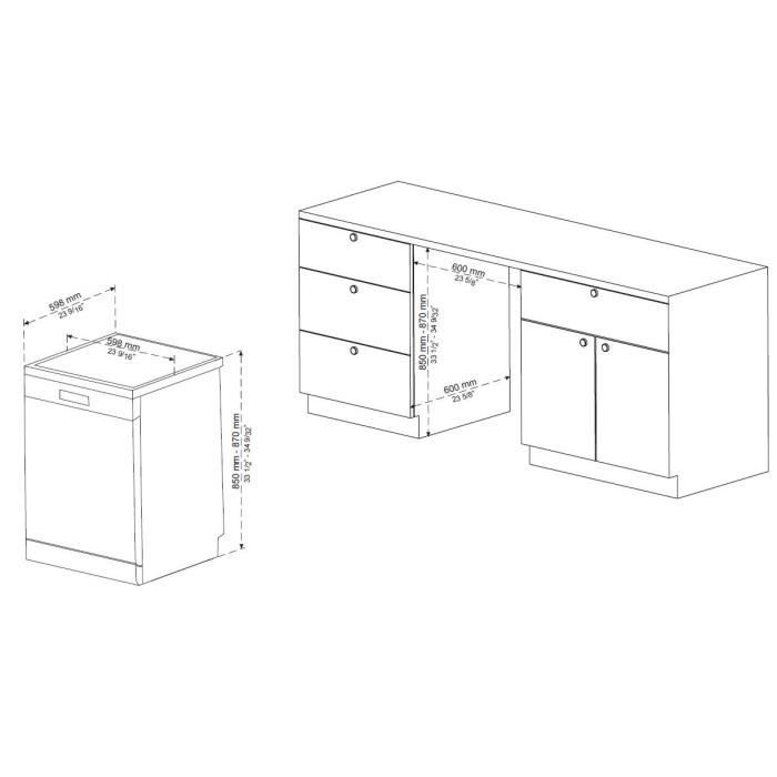 Lave-vaisselle pose libre CONTINENTAL EDISON - 15 couverts - Largeur 59,8 cm - Classe D - moteur induction - 39 dB - Blanc