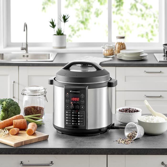 CONTINENTAL EDISON CEMCSP1000I - Multicuiseur Autocuisuer sous pression - 15 programmes -  5,7L  - 1000W - Noir & Inox