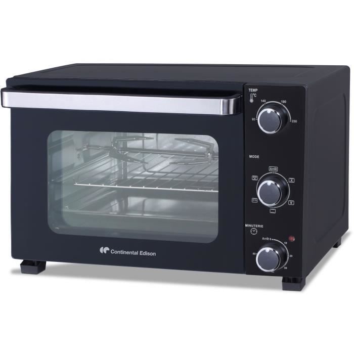 Minifour électrique CONTINENTAL EDISON CEMF28B2 - 28L noir - 1500W - Rotissoire, Convection naturelle