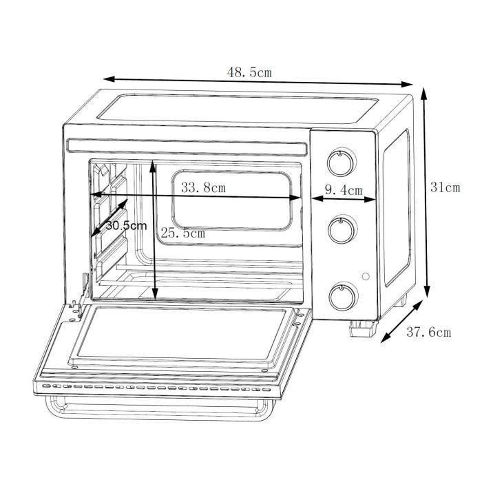 Minifour électrique CONTINENTAL EDISON CEMF28B2 - 28L noir - 1500W - Rotissoire, Convection naturelle