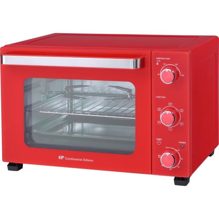 CONTINENTAL EDISON CEMF35R - Minifour électrique 35L rouge  - 1500W - Rotissoire, Convection naturelle