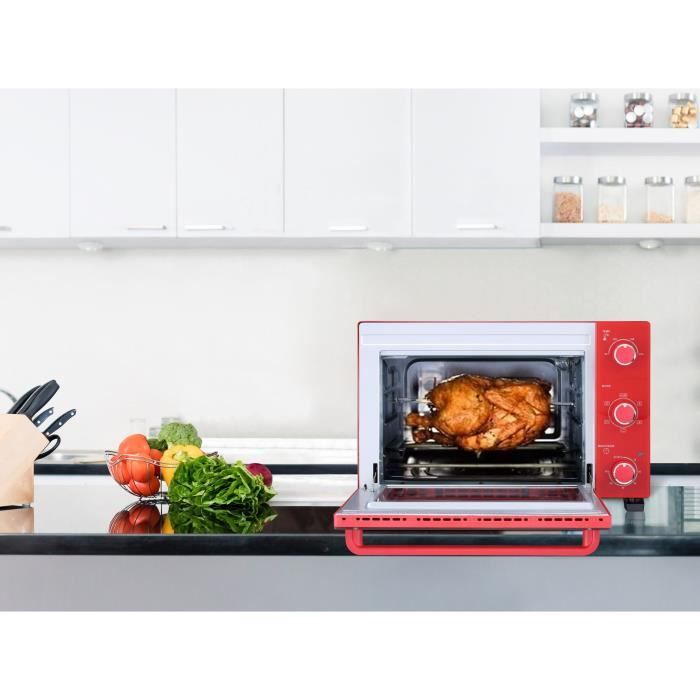 CONTINENTAL EDISON CEMF35R - Minifour électrique 35L rouge  - 1500W - Rotissoire, Convection naturelle