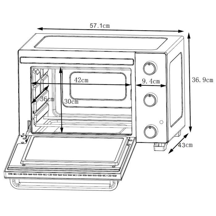 CONTINENTAL EDISON CEMF46B3 - Minifour électrique 46L noir - 1800W - Rotissoire, Convection naturelle