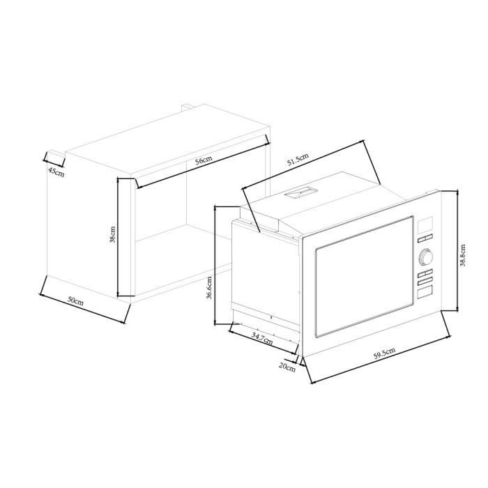 Micro-ondes grill encastrable CONTINENTAL EDISON CEMO25GE2 Silver L59,5 x H38,8 x P40 cm 25L