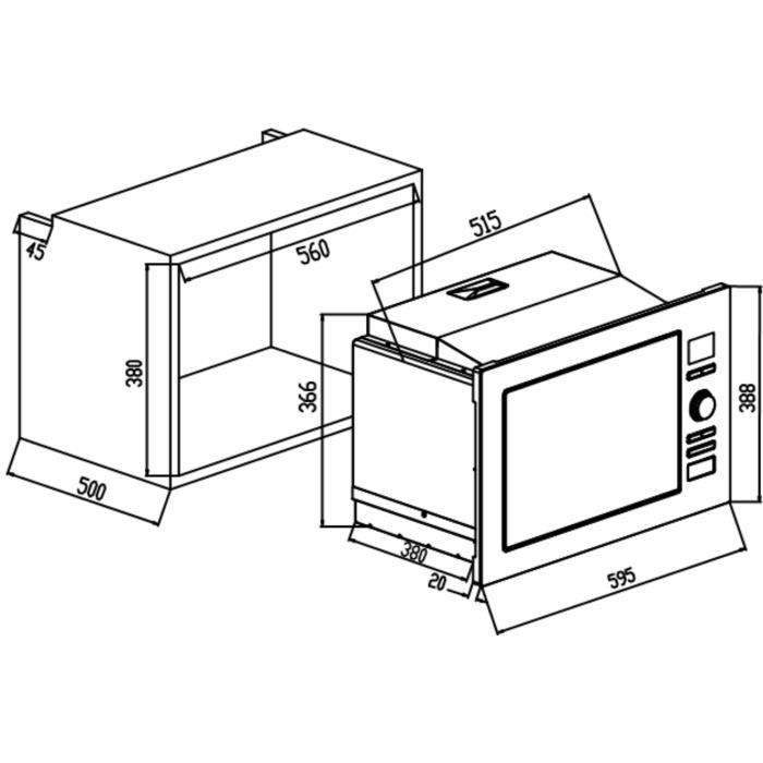 Micro-ondes grill encastrable CONTINENTAL EDISON CEMO25GEB2 Noir L59,5 x H38,8 x P40 cm 25L