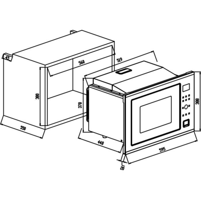 Micro-ondes combiné encastrable CONTINENTAL EDISON CEMO34CEB2 Noir et Inox L59,5 x H38,8 x P46,8 cm 34L Grill et convection