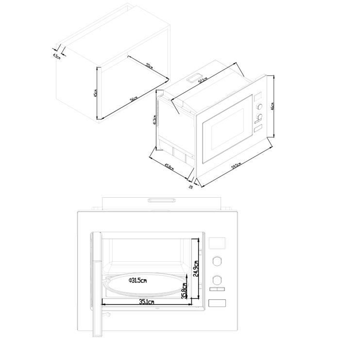 Micro ondes combiné encastrable CONTINENTAL EDISON CEMOC34IXE L59,5 x H46 x P46,8 cm Inox 34L