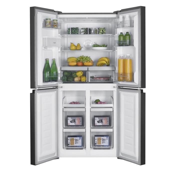 Réfrigérateur  4 portes avec distributeur d'eau - 446L - Total No Frost - L79 cm x H 180 cm - Inox - Classe D