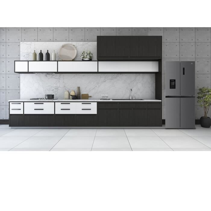 Réfrigérateur 4 portes avec distributeur d'eau - 464L - Total No Frost - L79 cm x H 180 cm - Inox - Classe D