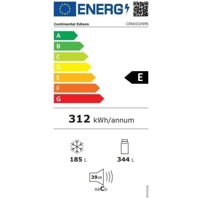 Réfrigérateur américain CONTINENTAL EDISON - CERA532NFB - Total No Frost- 529L - L90 cm xH177 cm - Moteur inverter -Noir