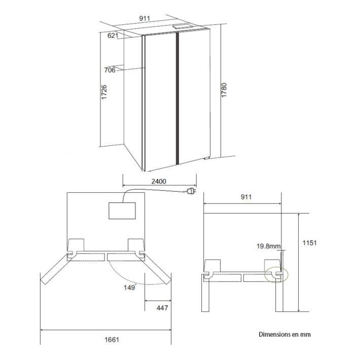 Réfrigérateur américain 556L - Total No Frost - distributeur d'eau et de glaçons - Classe E -moteur inverter  - noir