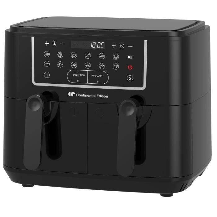 Airfryer Friteuse a Air Sans huile CONTINENTAL EDISON - CERFRSH24002CB - 9 L - Double bacs - 2400W - Noir