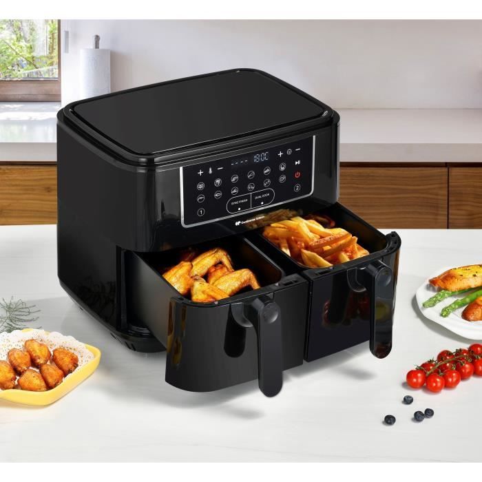 Airfryer Friteuse a Air Sans huile CONTINENTAL EDISON - CERFRSH24002CB - 9 L - Double bacs - 2400W - Noir