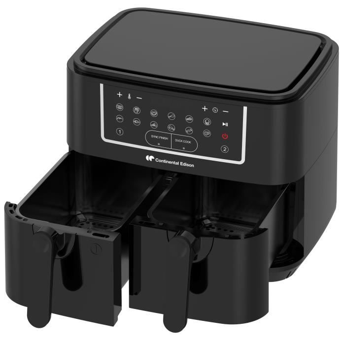 Airfryer Friteuse a Air Sans huile CONTINENTAL EDISON - CERFRSH24002CB - 9 L - Double bacs - 2400W - Noir