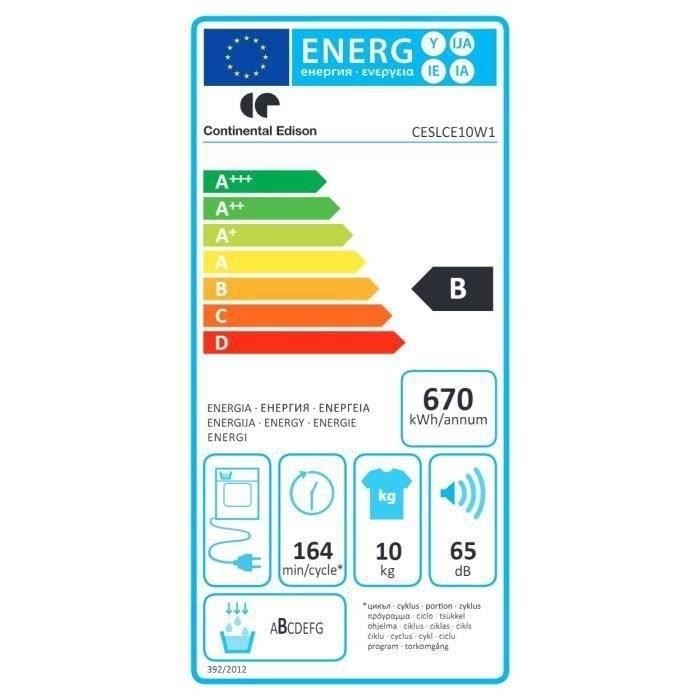 Seche-linge a condensation CONTINENTAL EDISON CESLCE10W1  10 kg  Blanc