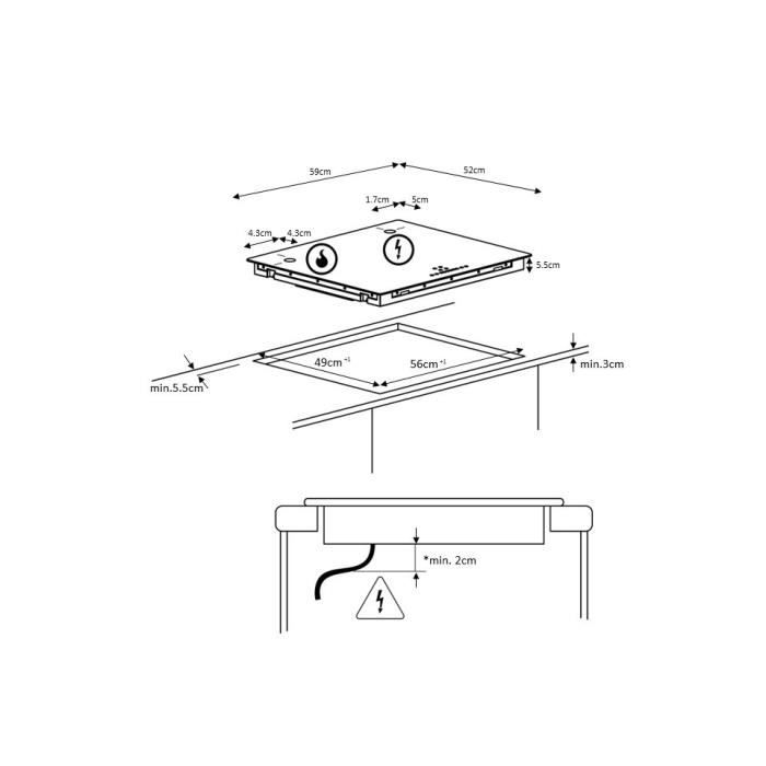 Plaque induction CONTINENTAL EDISON - CETI4ZFLEXB1 - 7200 W -1 zone flex - Noir