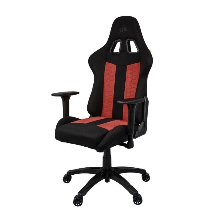 CORSAIR - Chaise bureau - Fauteuil Gaming - TC100 RELAXED - Tissu - Ergonomique - Accoudoirs réglables - Noir/Rouge (CF-9900014-WW)