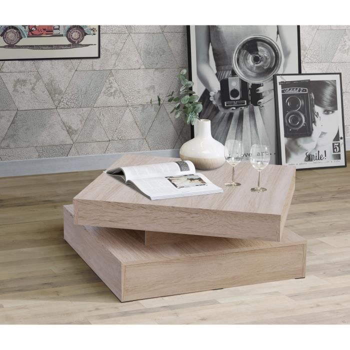 Table basse plateau rotatif - Carré - Chene - 78 x 78 x 36 cm - COFFEE