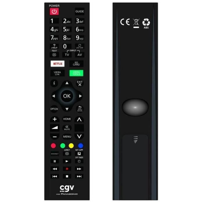 Télécommande de remplacement - CGV - FIDELIO Panasonic - Pour téléviseurs Panasonic - Sans programmation - Prete a l'emploi