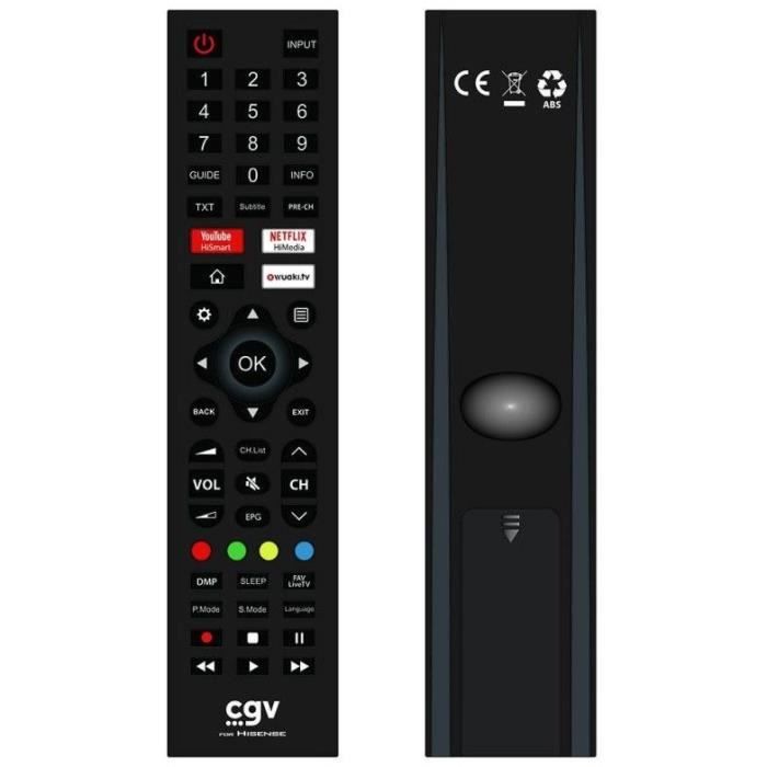 Télécommande de remplacement - CGV - FIDELIO Hisense - Pour téléviseurs Hisense - Sans programmation - Prete a l'emploi