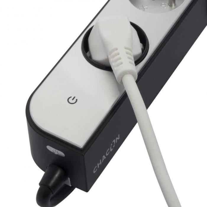 CHACON Bloc multiprise 5 prises 16 A avec 2 ports USB et câble 1,5 m HO5VV-F 3x1,5 mm² blanc et gris