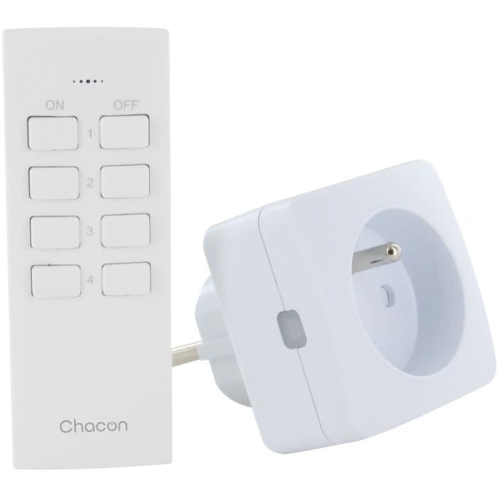 Set 2 mini prises - CHACON - On/Off - 2300 W (FR) + télécommande - Blanc