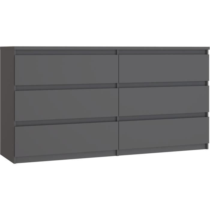 Commode - CHELSEA - 6 tiroirs - Anthracite - 154 x 42,2 x 79,9 cm