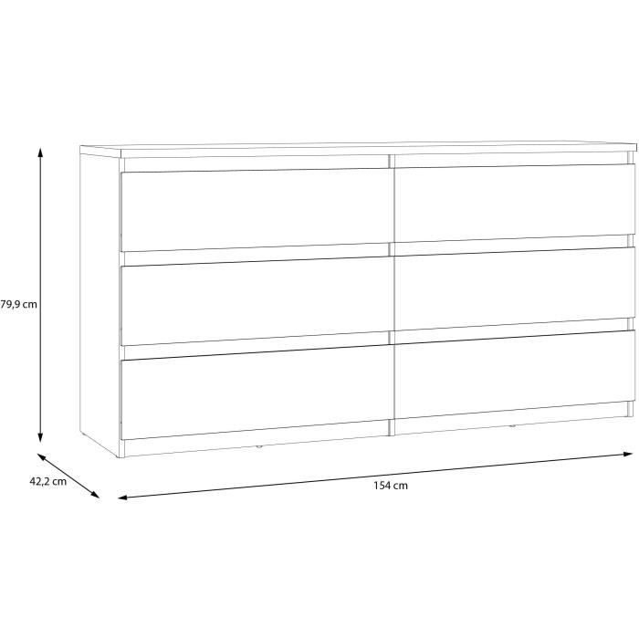 Commode - CHELSEA - 6 tiroirs - Anthracite - 154 x 42,2 x 79,9 cm