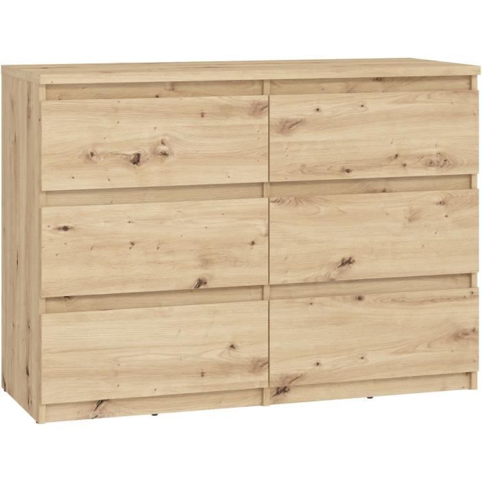 Commode CHELSEA 6 tiroirs - L 110 x P 42,2 x H 79,9 - Décor chene artisan