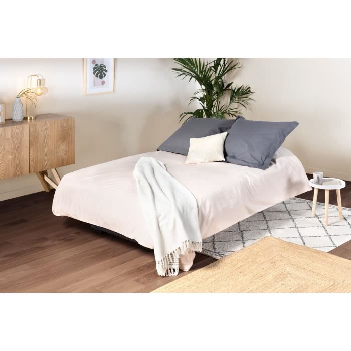 Banquette clic clac 3 places - Matelas 17 cm - Tissu gris anthracite - L199 x P96 x H103 cm - CHLoe