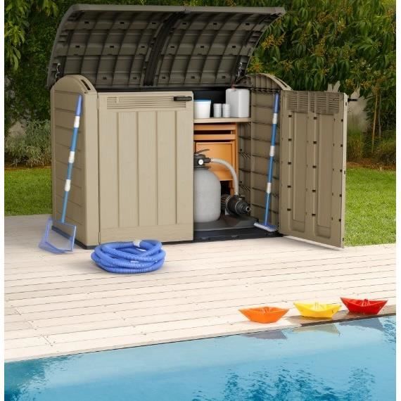 KETER - Coffre de rangement extérieur en résine 2000 litres Beige et Marron - Abri de stockage de jardin