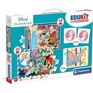 Clementoni - Edukit - Disney - Coffret apprentissage 4 en 1 - 2 puzzles, 1 mémo, 1 jeu de 6 cubes - Fabriqué en Italie - Dés 4ans