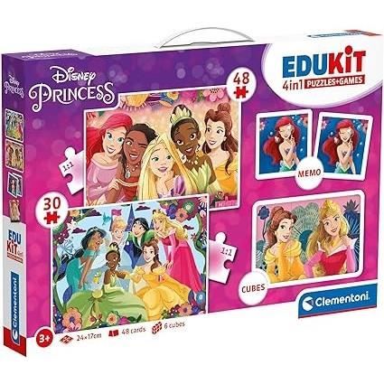 Clementoni - Edukit - Disney Princesses - Coffret apprentissage 4 en 1 - 2 puzzles, 1 mémo, 1 jeu de 6 cubes - Fabriqué en Italie