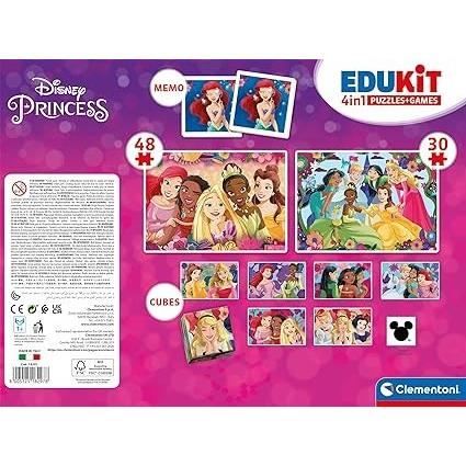 Clementoni - Edukit - Disney Princesses - Coffret apprentissage 4 en 1 - 2 puzzles, 1 mémo, 1 jeu de 6 cubes - Fabriqué en Italie