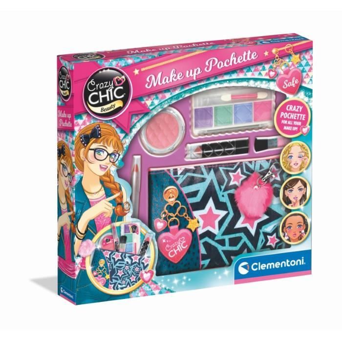 Trousse de Maquillage Lavable en Tissu pour Enfant - Clementoni Crazy Chic - Contient 5 Produits de Maquillage