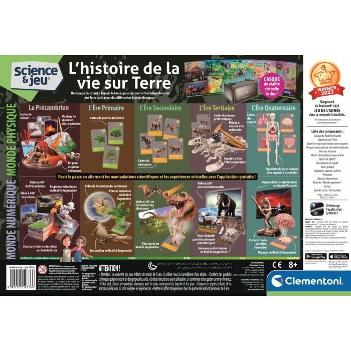 Clementoni - Sciences et jeu - L'histoire de la vie sur Terre - Réalité Virtuelle - Plus de 50 expériences - Fabriqué en Italie