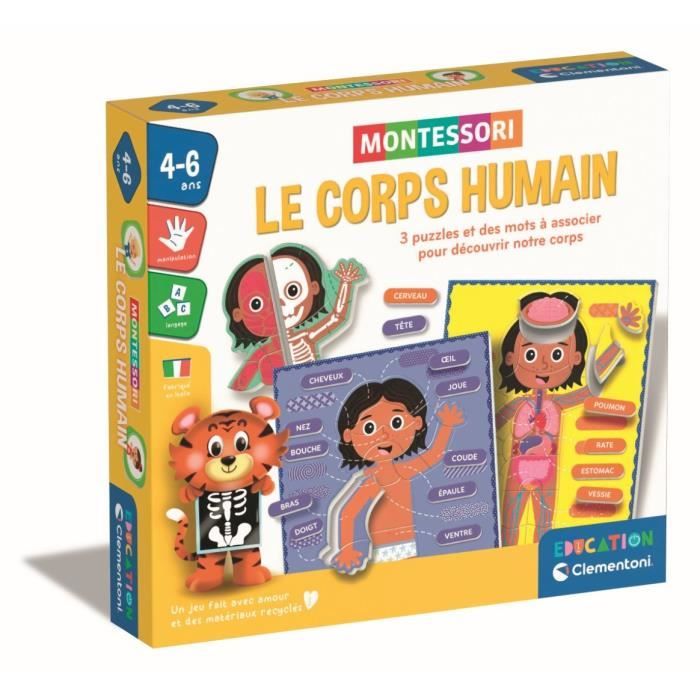 Montessori - Clementoni - Le Corps Humain - Jeu éducatif pour apprendre comment est fait le corps a l'interieur et a l'exterieur -