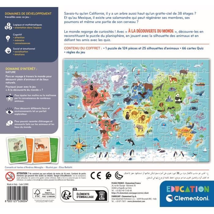 Clementoni - Puzzle a la découverte du monde - Avec activités, défis, tombola et jeu de recherche - Dés 6 ans