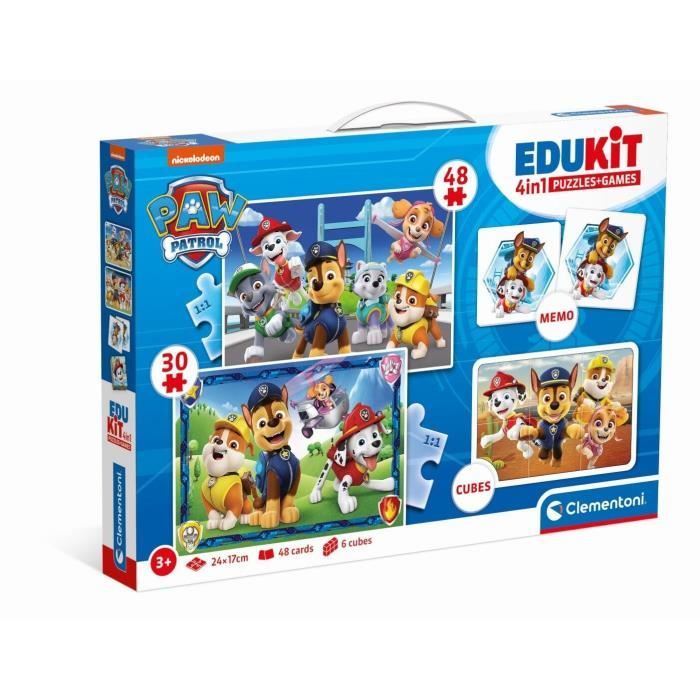 Clementoni - Edukit - Pat'Patrouille - Coffret d'activités préscolaire 4 en 1 - Puzzles, Cubes et Mémo - Fabriqué en Italie