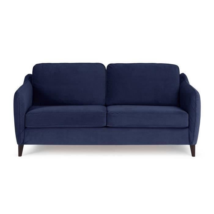 HEXAGONE Canapé convertible couchage express - 3 places - Velours bleu nuit - L 182 x P 85 x H 97 cm - CLYDE