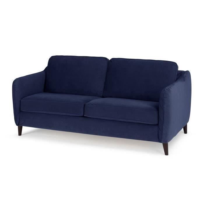 HEXAGONE Canapé convertible couchage express - 3 places - Velours bleu nuit - L 182 x P 85 x H 97 cm - CLYDE