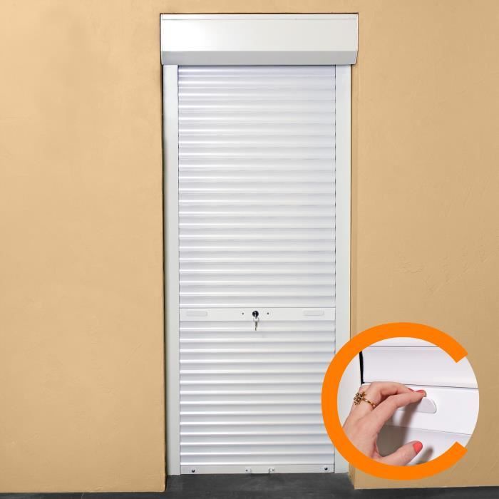 Volet roulant manuel a tirage pour porte L100 x H220 cm PVC -Coloris Blanc -