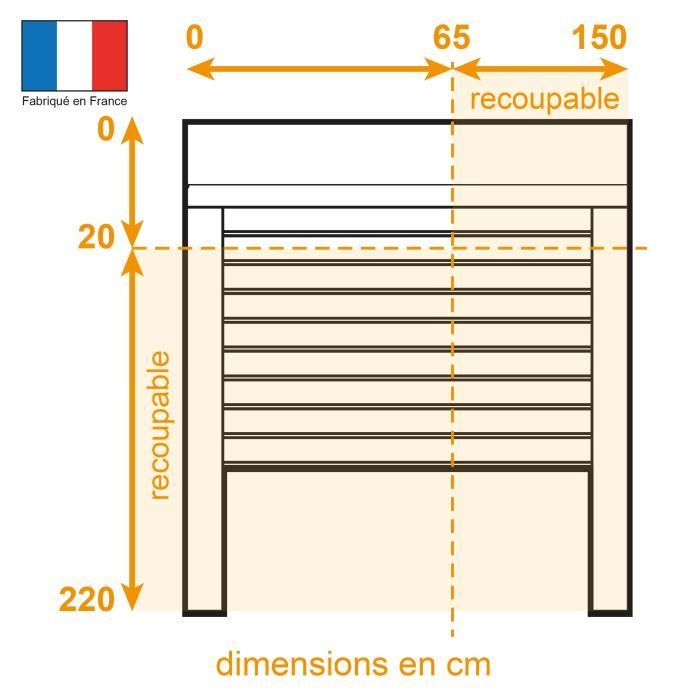 Volet roulant H220 cm x L150 cm en aluminium recoupable en largeur et hauteur - Manoeuvre électrique filaire - Coloris Blanc -