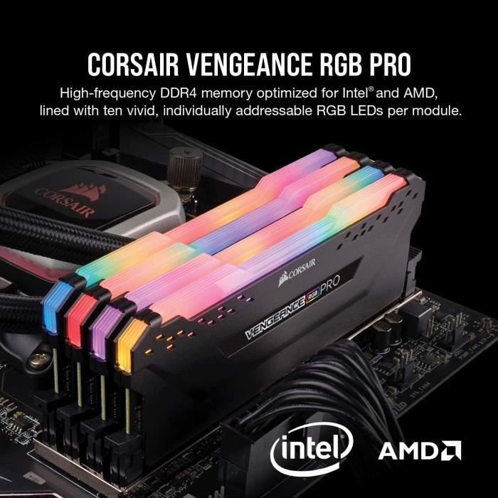 Mémoire RAM - CORSAIR - Vengeance RGB Pro DDR4 - 32GB 2x16GB DIMM - 3200 MHz  - 1.35V - Noir (CMW32GX4M2E3200C)