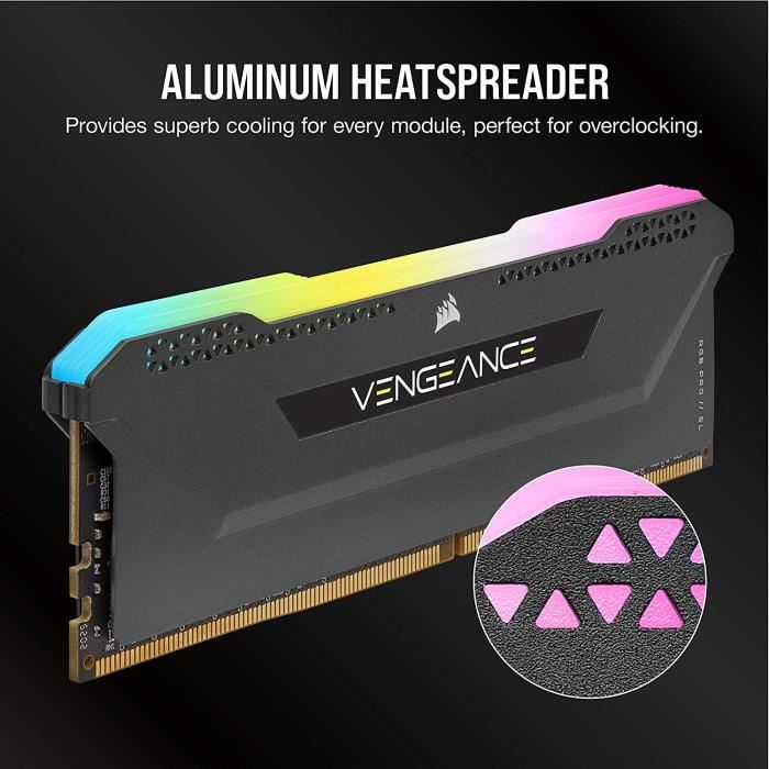 Mémoire RAM - CORSAIR - Vengeance RGB Pro SL DDR4 - 32GB 2x16GB DIMM - 3200 MHz  - CL16 - 1.35V - Noir (CMH32GX4M2E3200C)